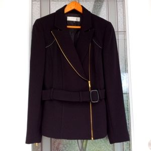 Tahari ASL Arthur S. Levine FullyLined Belt GoldZipper Black BlazerJacket Size 6